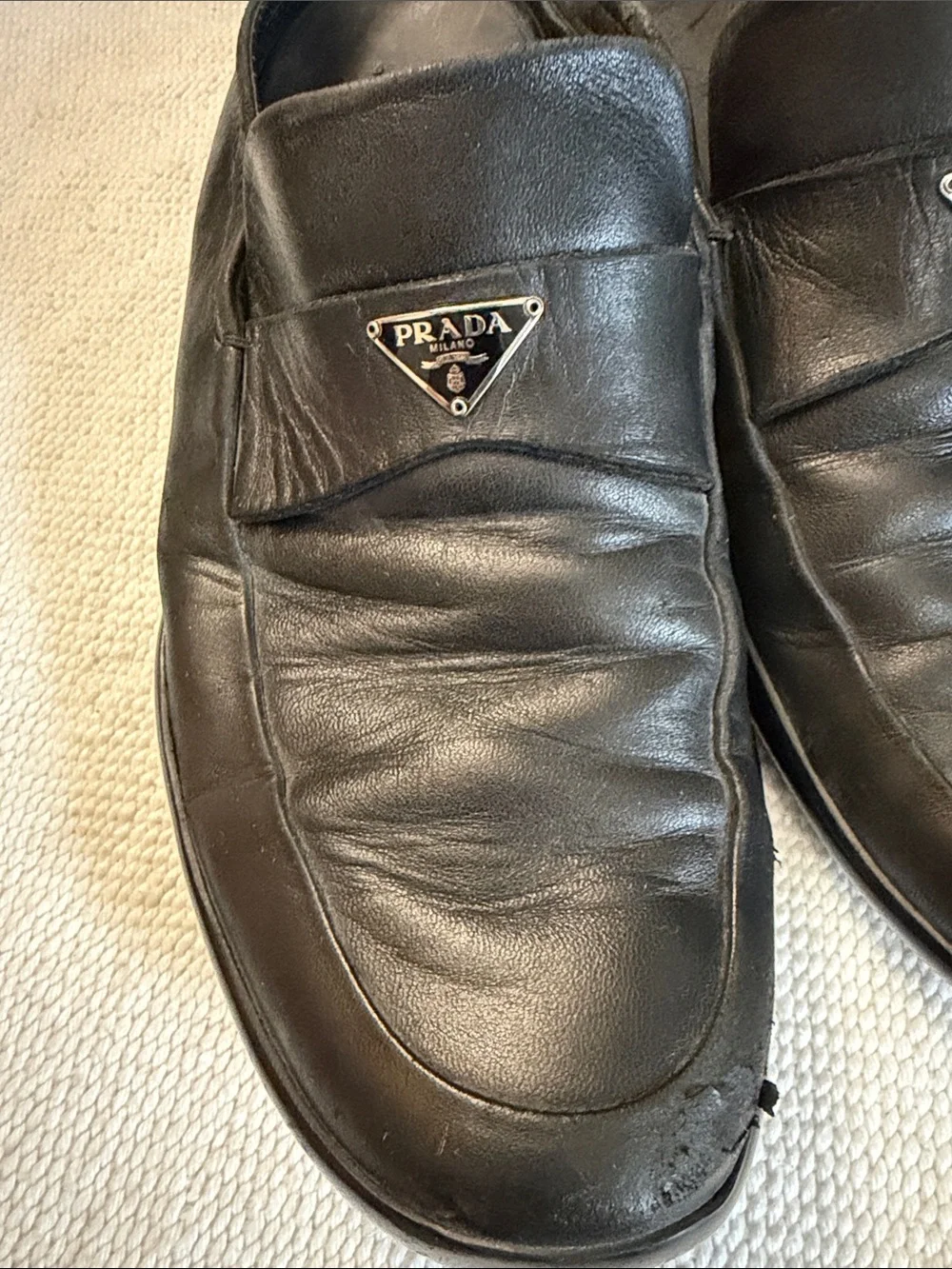 Prada Black Leather Mule Loafers Men’s 9 1/2